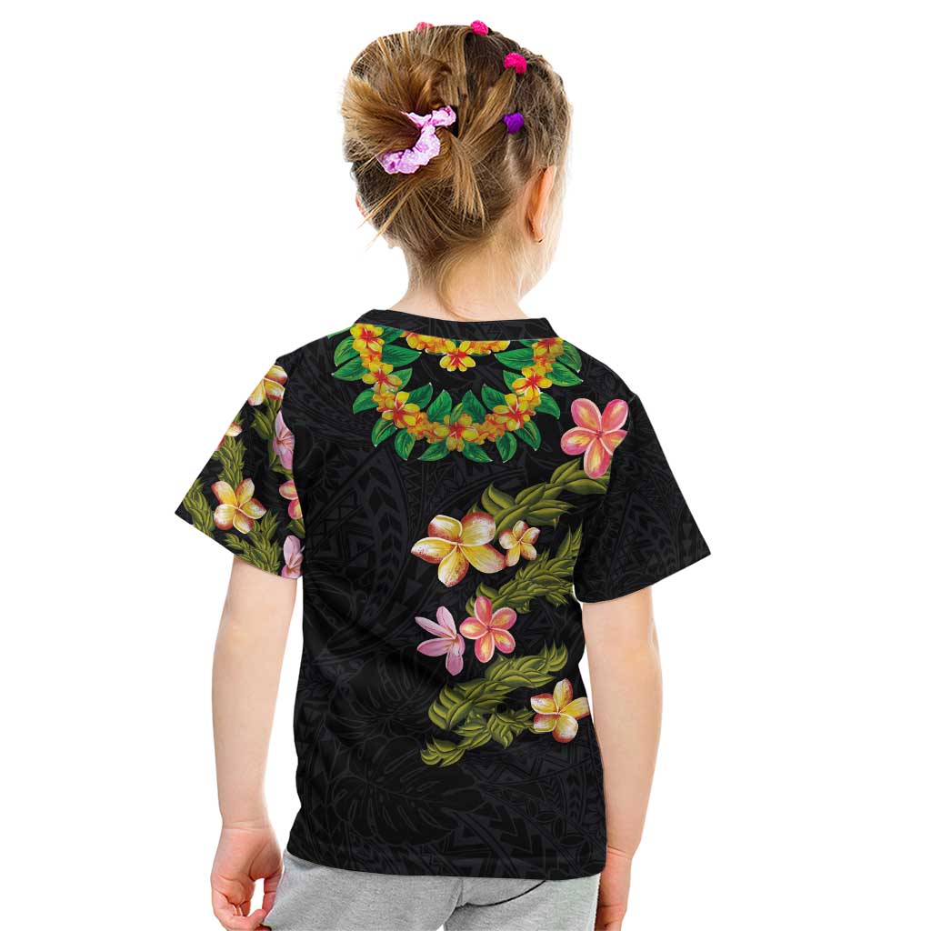 Hawaiian Lei Plumeria and Tropical Leaves Kid T Shirt Watercolor Style LT03 - Polynesian Pride