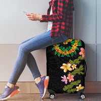 Hawaiian Lei Plumeria and Tropical Leaves Luggage Cover Watercolor Style