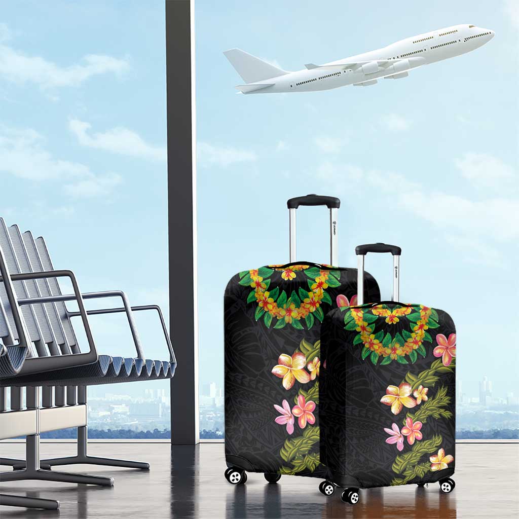 Hawaiian Lei Plumeria and Tropical Leaves Luggage Cover Watercolor Style