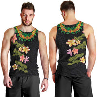 Hawaiian Lei Plumeria and Tropical Leaves Men Tank Top Watercolor Style