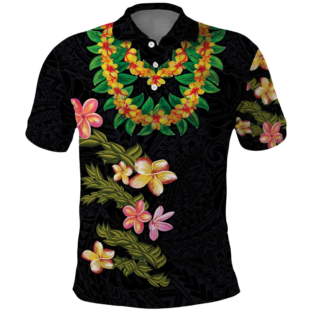 Hawaiian Lei Plumeria and Tropical Leaves Polo Shirt Watercolor Style