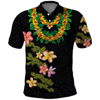 Hawaiian Lei Plumeria and Tropical Leaves Polo Shirt Watercolor Style
