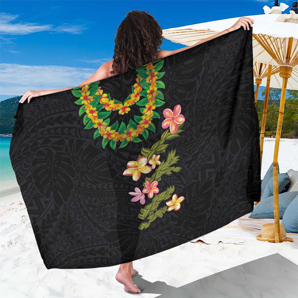 Hawaiian Lei Plumeria and Tropical Leaves Sarong Watercolor Style