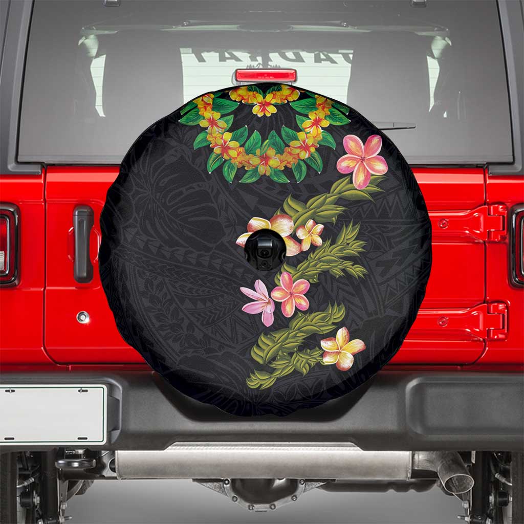 Hawaiian Lei Plumeria and Tropical Leaves Spare Tire Cover Watercolor Style