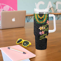Hawaiian Lei Plumeria and Tropical Leaves Tumbler With Handle Watercolor Style