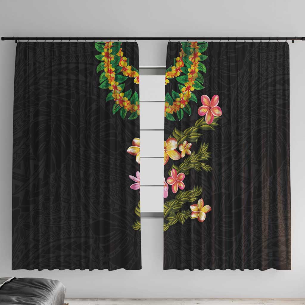 Hawaiian Lei Plumeria and Tropical Leaves Window Curtain Watercolor Style