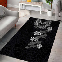 Hawaiian Lei Plumeria and Tropical Leaves Area Rug Watercolor Style-Grayscale