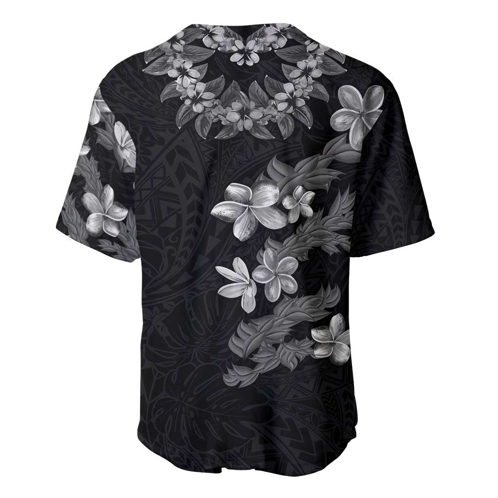 Hawaiian Lei Plumeria and Tropical Leaves Baseball Jersey Watercolor Style-Grayscale LT03 - Polynesian Pride