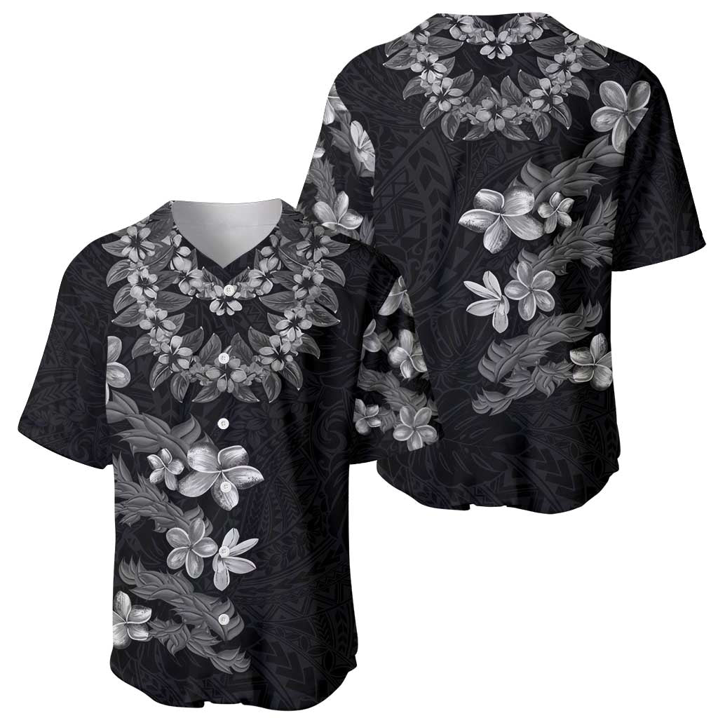 Hawaiian Lei Plumeria and Tropical Leaves Baseball Jersey Watercolor Style-Grayscale LT03 - Polynesian Pride
