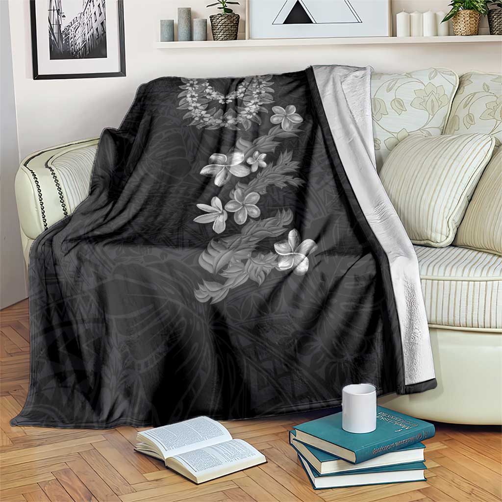 Hawaiian Lei Plumeria and Tropical Leaves Blanket Watercolor Style-Grayscale