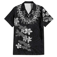 Hawaiian Lei Plumeria and Tropical Leaves Family Matching Long Sleeve Bodycon Dress and Hawaiian Shirt Watercolor Style-Grayscale