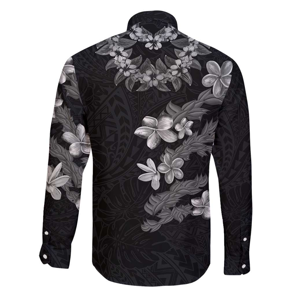 Hawaiian Lei Plumeria and Tropical Leaves Family Matching Off Shoulder Short Dress and Hawaiian Shirt Watercolor Style-Grayscale