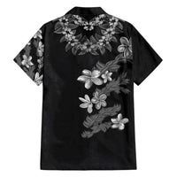 Hawaiian Lei Plumeria and Tropical Leaves Family Matching Short Sleeve Bodycon Dress and Hawaiian Shirt Watercolor Style-Grayscale