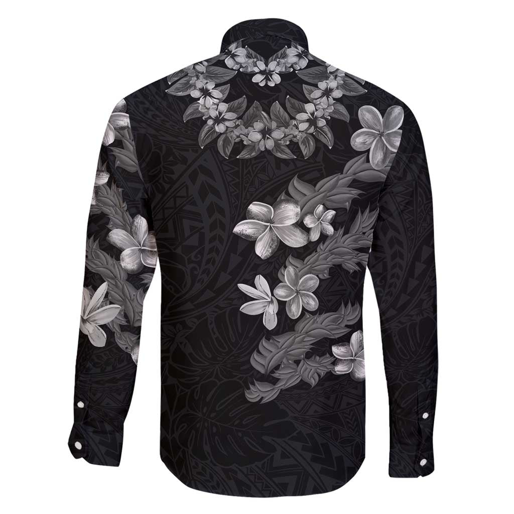 Hawaiian Lei Plumeria and Tropical Leaves Family Matching Short Sleeve Bodycon Dress and Hawaiian Shirt Watercolor Style-Grayscale