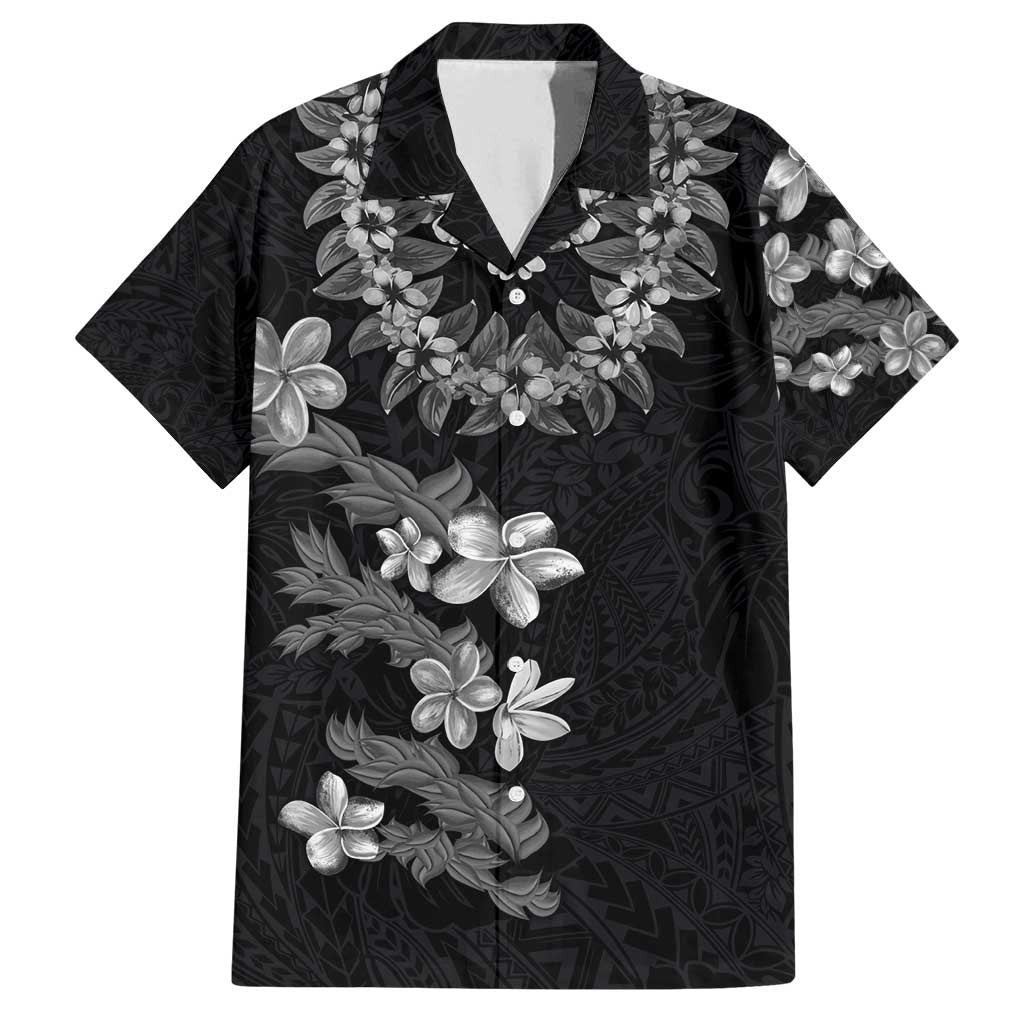 Hawaiian Lei Plumeria and Tropical Leaves Family Matching Tank Maxi Dress and Hawaiian Shirt Watercolor Style-Grayscale