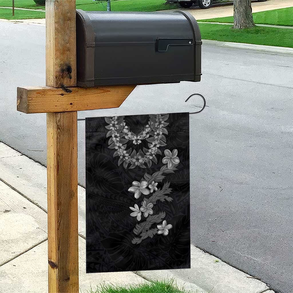 Hawaiian Lei Plumeria and Tropical Leaves Garden Flag Watercolor Style-Grayscale