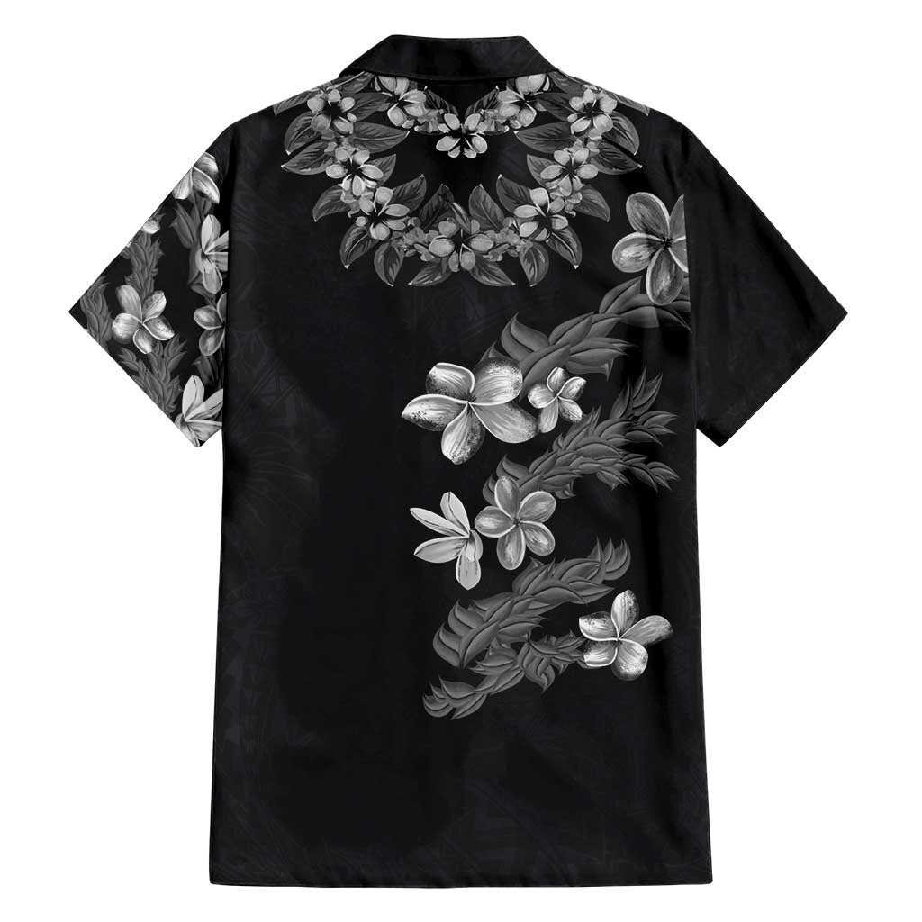 Hawaiian Lei Plumeria and Tropical Leaves Hawaiian Shirt Watercolor Style-Grayscale