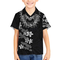 Hawaiian Lei Plumeria and Tropical Leaves Hawaiian Shirt Watercolor Style-Grayscale