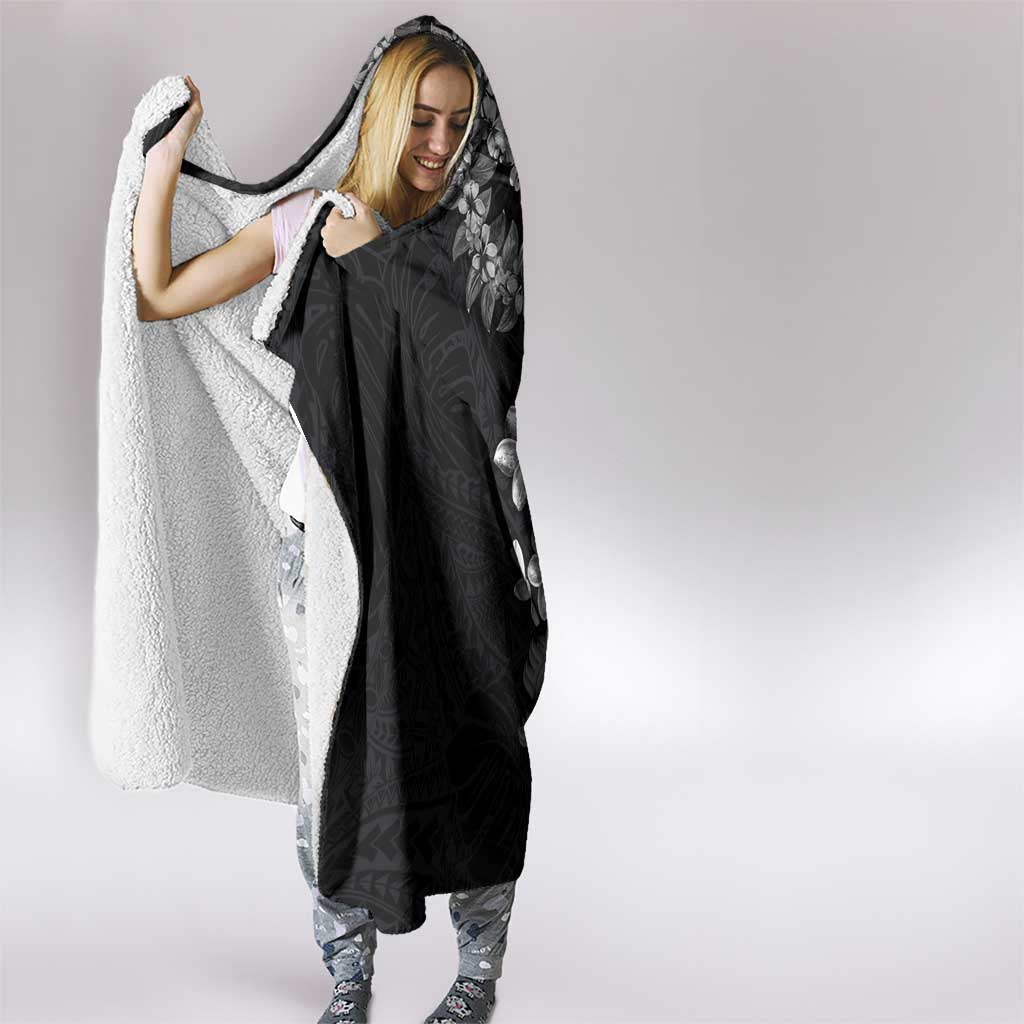 Hawaiian Lei Plumeria and Tropical Leaves Hooded Blanket Watercolor Style-Grayscale LT03 - Polynesian Pride