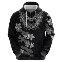 Hawaiian Lei Plumeria and Tropical Leaves Hoodie Watercolor Style-Grayscale