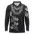 Hawaiian Lei Plumeria and Tropical Leaves Long Sleeve Polo Shirt Watercolor Style-Grayscale