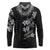Hawaiian Lei Plumeria and Tropical Leaves Long Sleeve Polo Shirt Watercolor Style-Grayscale