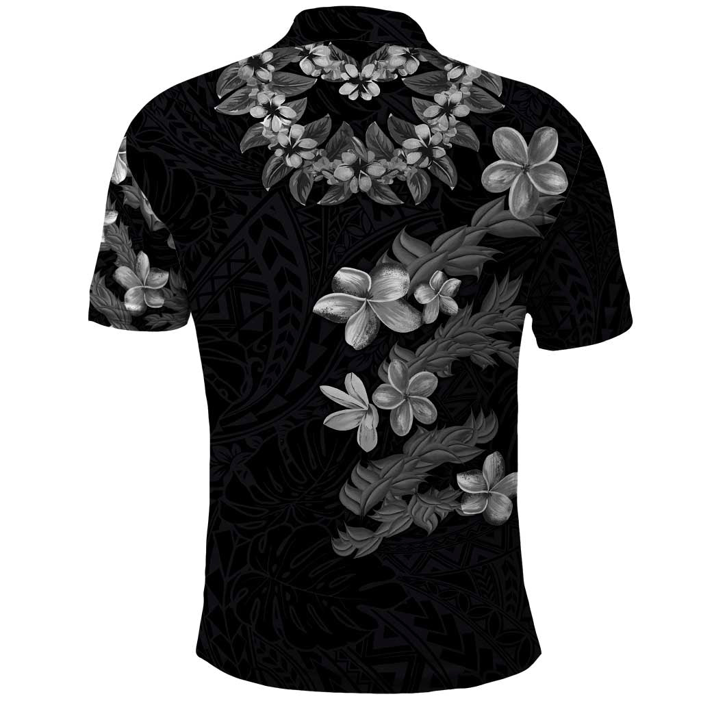Hawaiian Lei Plumeria and Tropical Leaves Polo Shirt Watercolor Style-Grayscale