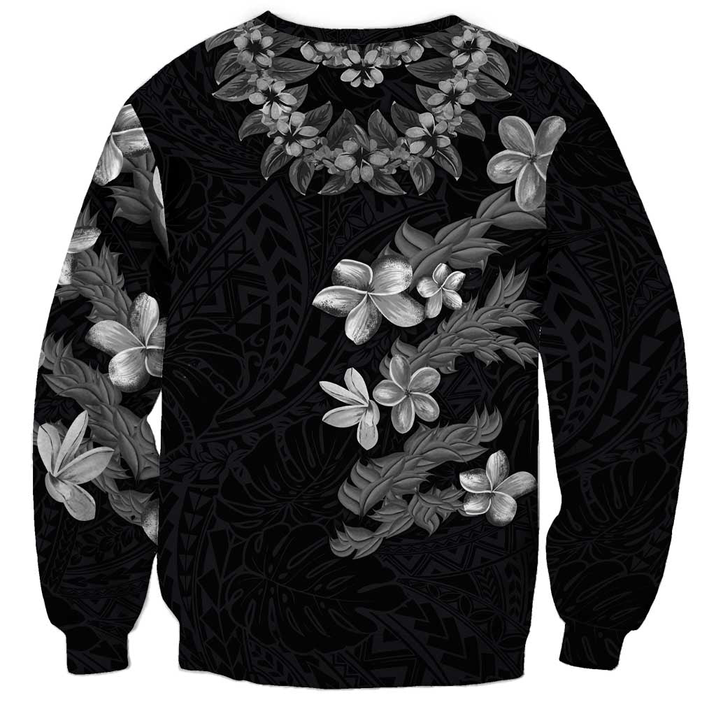Hawaiian Lei Plumeria and Tropical Leaves Sweatshirt Watercolor Style-Grayscale