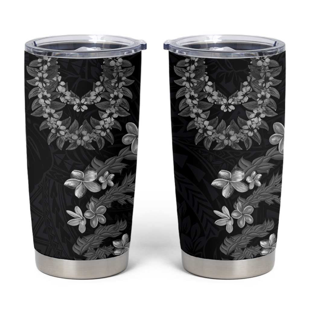 Hawaiian Lei Plumeria and Tropical Leaves Tumbler Cup Watercolor Style-Grayscale