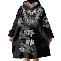 Hawaiian Lei Plumeria and Tropical Leaves Wearable Blanket Hoodie Watercolor Style-Grayscale