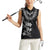 Hawaiian Lei Plumeria and Tropical Leaves Women Sleeveless Polo Shirt Watercolor Style-Grayscale