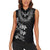 Hawaiian Lei Plumeria and Tropical Leaves Women Sleeveless Polo Shirt Watercolor Style-Grayscale