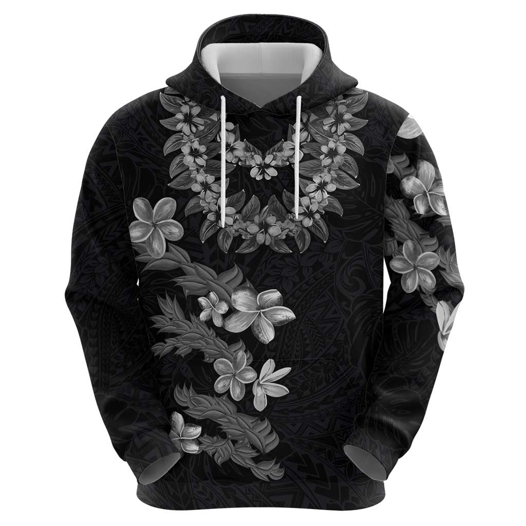Hawaiian Lei Plumeria and Tropical Leaves Zip Hoodie Watercolor Style-Grayscale
