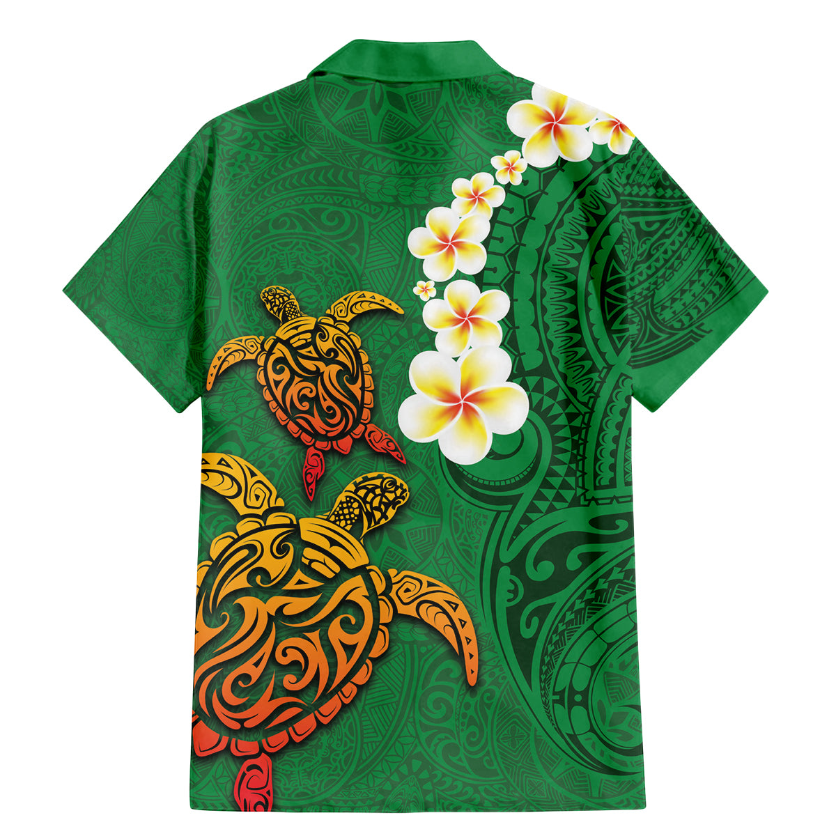 Hawaii Turtle Plumeria Flower Family Matching Mermaid Dress and Hawaiian Shirt Polynesian Pattern Green Color