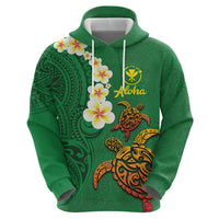 Hawaii Turtle Plumeria Flower Hoodie Polynesian Pattern Green Color