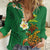 Hawaii Turtle Plumeria Flower Women Casual Shirt Polynesian Pattern Green Color