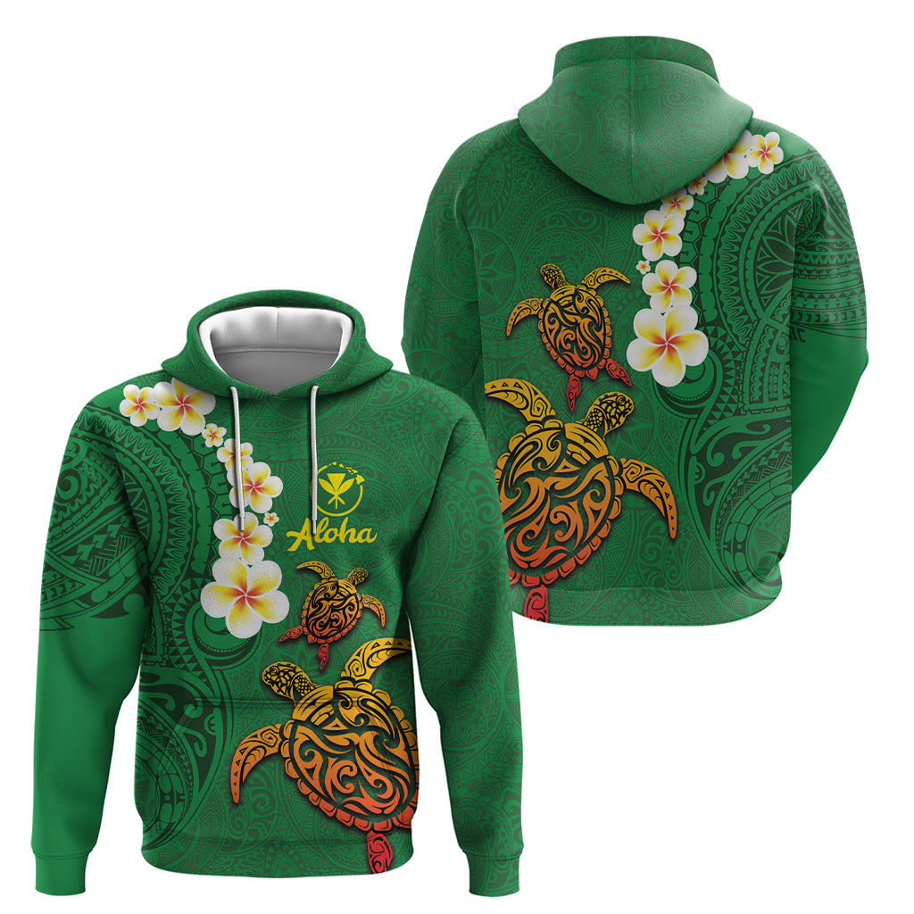 Hawaii Turtle Plumeria Flower Zip Hoodie Polynesian Pattern Green Color