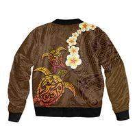 Hawaii Turtle Plumeria Flower Bomber Jacket Polynesian Pattern Brown Color