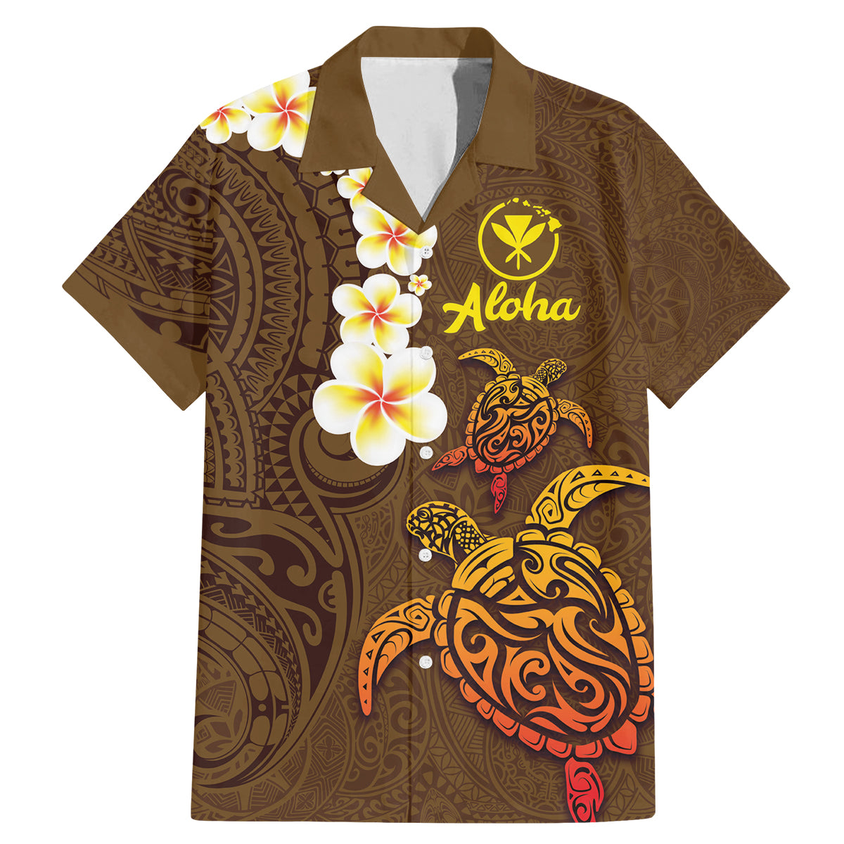 Hawaii Turtle Plumeria Flower Family Matching Mermaid Dress and Hawaiian Shirt Polynesian Pattern Brown Color