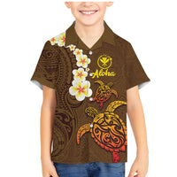 Hawaii Turtle Plumeria Flower Family Matching Mermaid Dress and Hawaiian Shirt Polynesian Pattern Brown Color