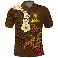Hawaii Turtle Plumeria Flower Polo Shirt Polynesian Pattern Brown Color