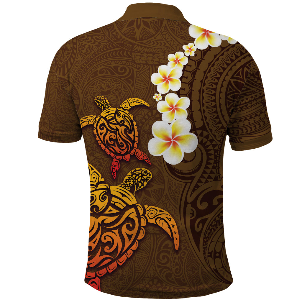 Hawaii Turtle Plumeria Flower Polo Shirt Polynesian Pattern Brown Color