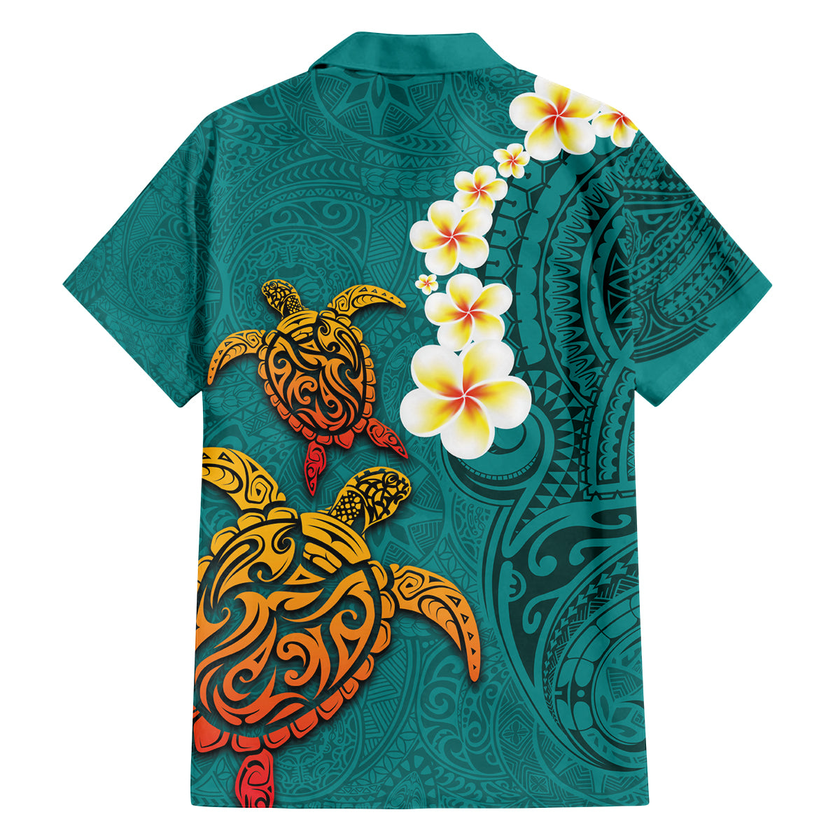 Hawaii Turtle Plumeria Flower Family Matching Tank Maxi Dress and Hawaiian Shirt Polynesian Pattern Turquoise Color