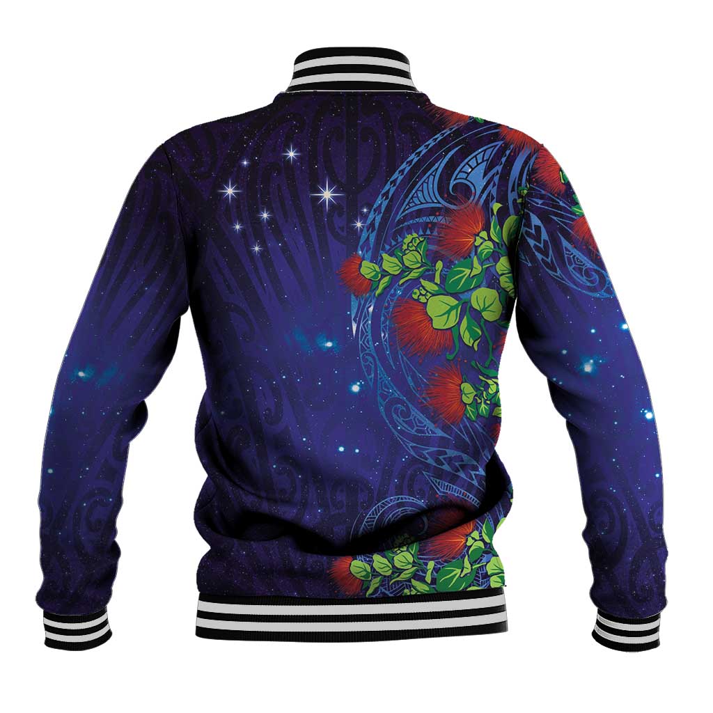 Matariki New Zealand Maori and Pohutukawa Baseball Jacket Galaxy Blue Sky Style