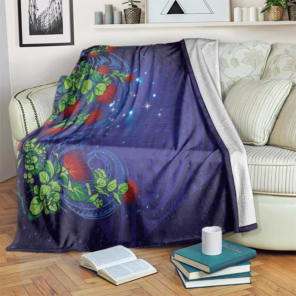 Matariki New Zealand Maori and Pohutukawa Blanket Galaxy Blue Sky Style