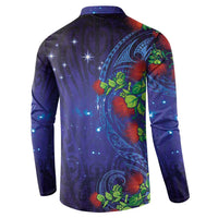Matariki New Zealand Maori and Pohutukawa Button Sweatshirt Galaxy Blue Sky Style