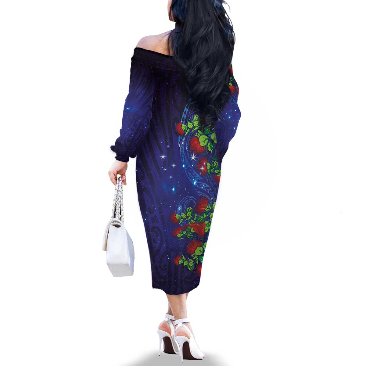 Matariki New Zealand Maori and Pohutukawa Family Matching Off The Shoulder Long Sleeve Dress and Hawaiian Shirt Galaxy Blue Sky Style