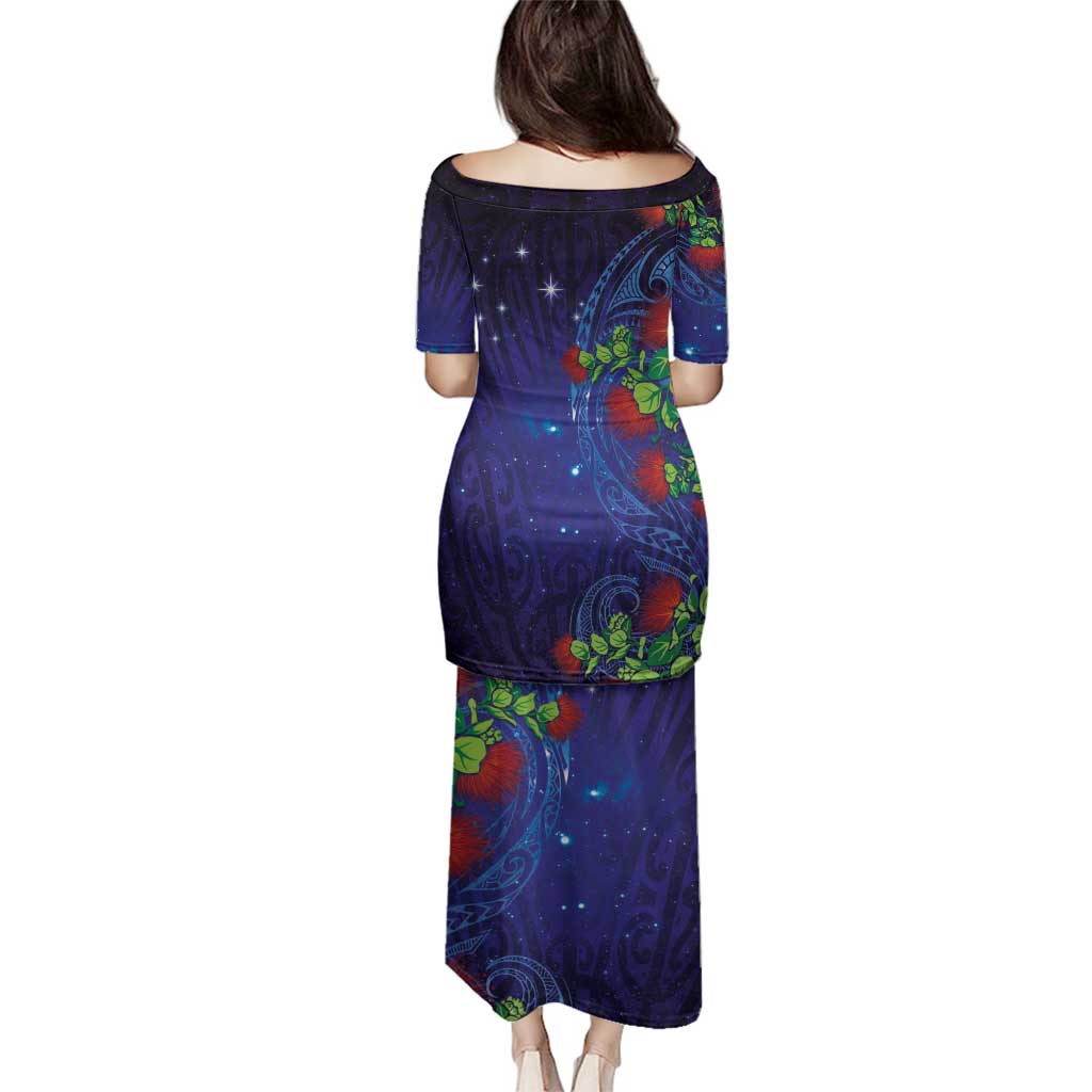 Matariki New Zealand Maori and Pohutukawa Family Matching Puletasi and Hawaiian Shirt Galaxy Blue Sky Style