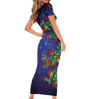 Matariki New Zealand Maori and Pohutukawa Family Matching Short Sleeve Bodycon Dress and Hawaiian Shirt Galaxy Blue Sky Style