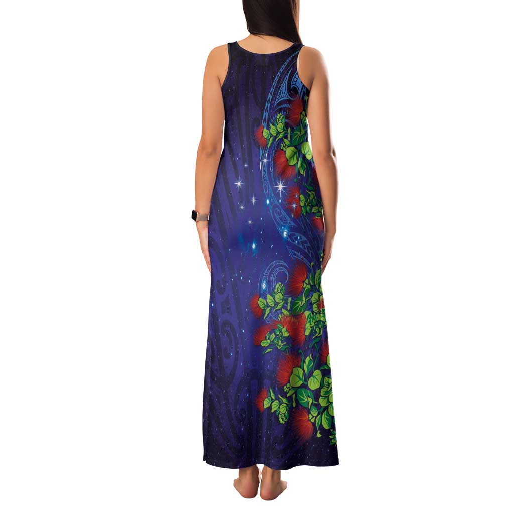 Matariki New Zealand Maori and Pohutukawa Family Matching Tank Maxi Dress and Hawaiian Shirt Galaxy Blue Sky Style